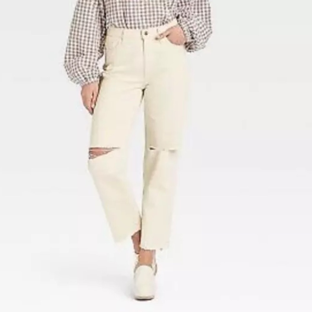 Universal Thread Super-High-Rise Vintage Straight Jeans Ankle Length 2 Ivory Raw